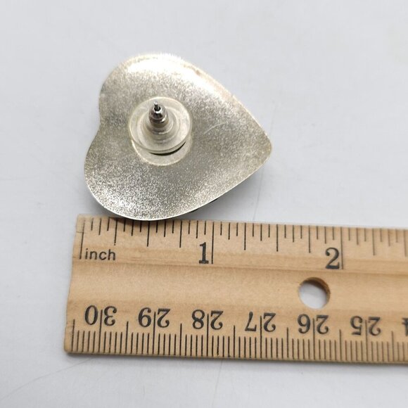 Vintage 1980s Heart Shaped Gold-Tone Post Back Earrings With Silver Sequin - Picture 5 of 5